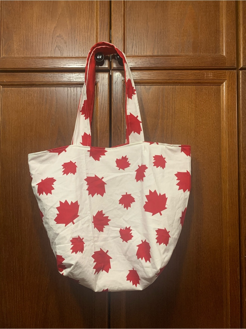 Canadian White Tote Bag with Red Maple Leaf Print